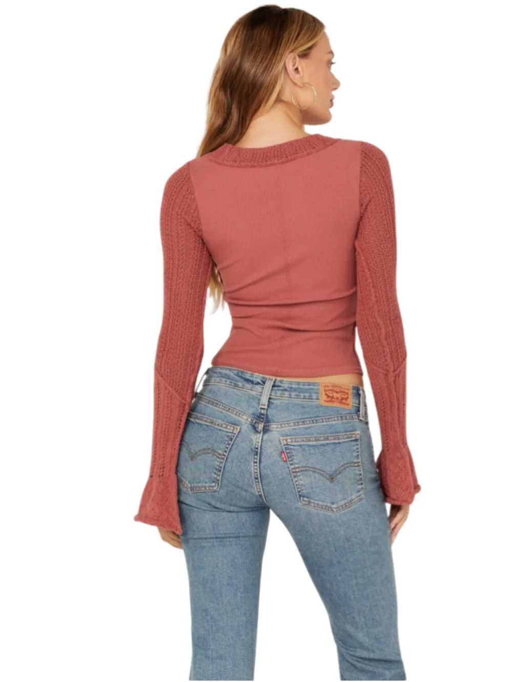 Free People Cuffing Season Long Sleeve Ribbed Knit Top, Size Medium